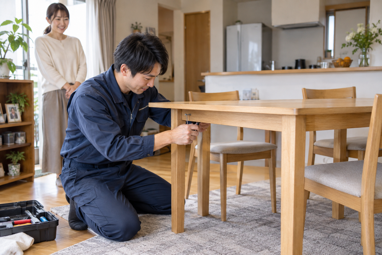 学校や教室で収納棚を組み立てる作業イメージ