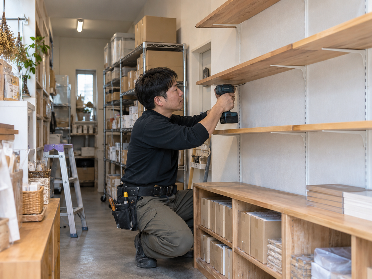 東大阪市の店舗棚取付