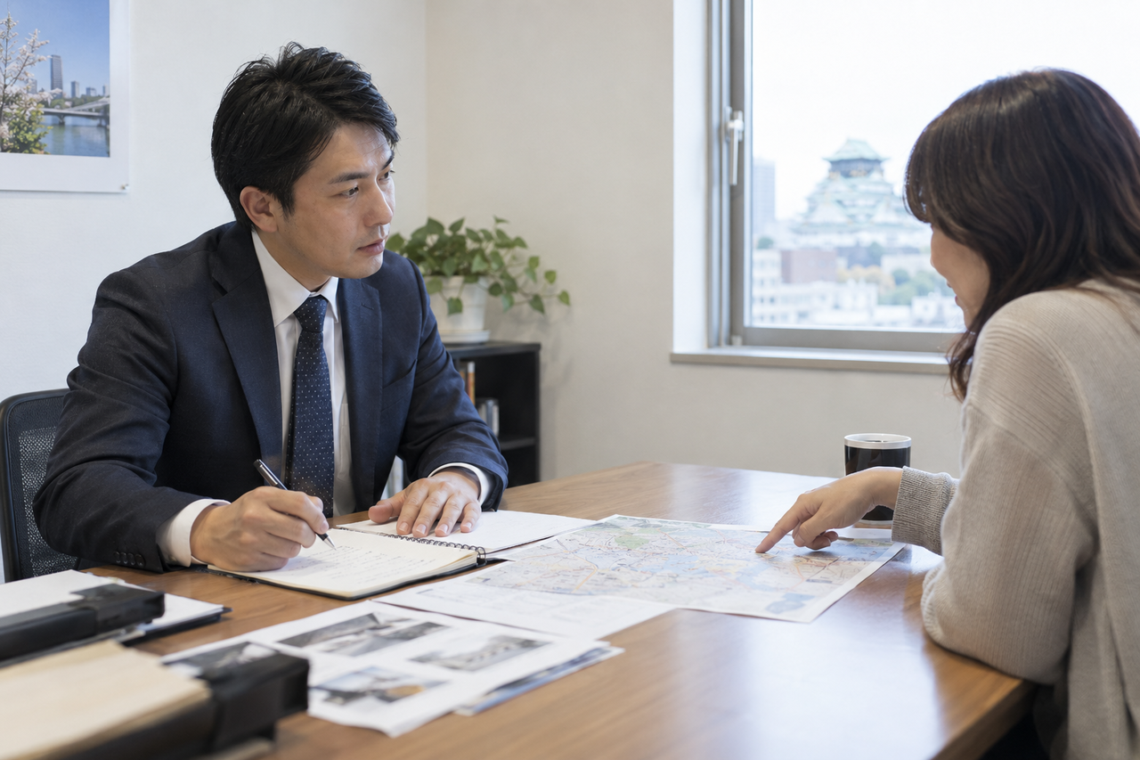 東大阪市で調査・見守りの相談内容を確認するスタッフ