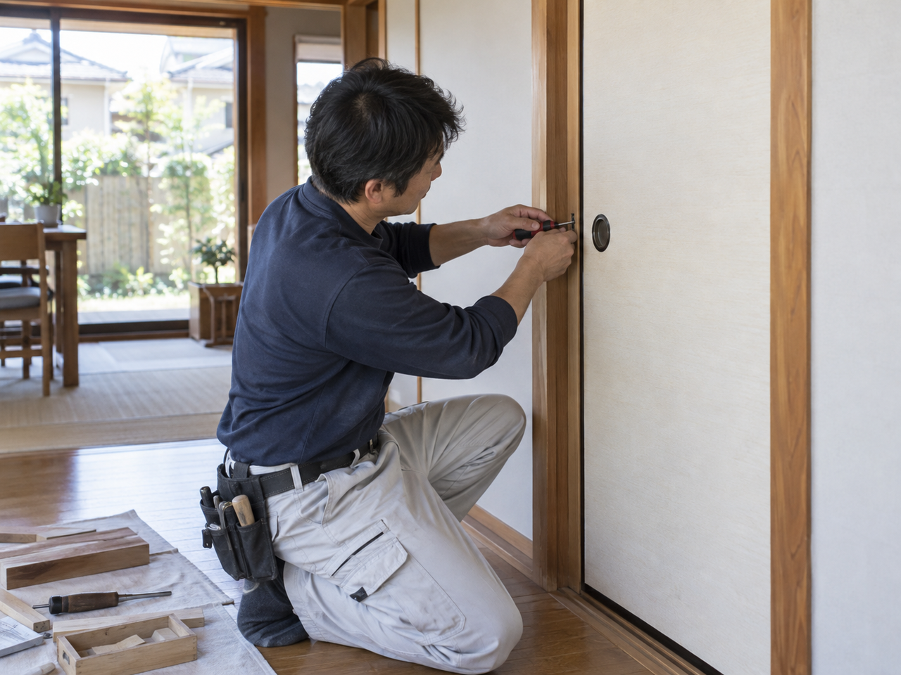 東大阪市の住宅で引き戸と建具を修繕する作業イメージ