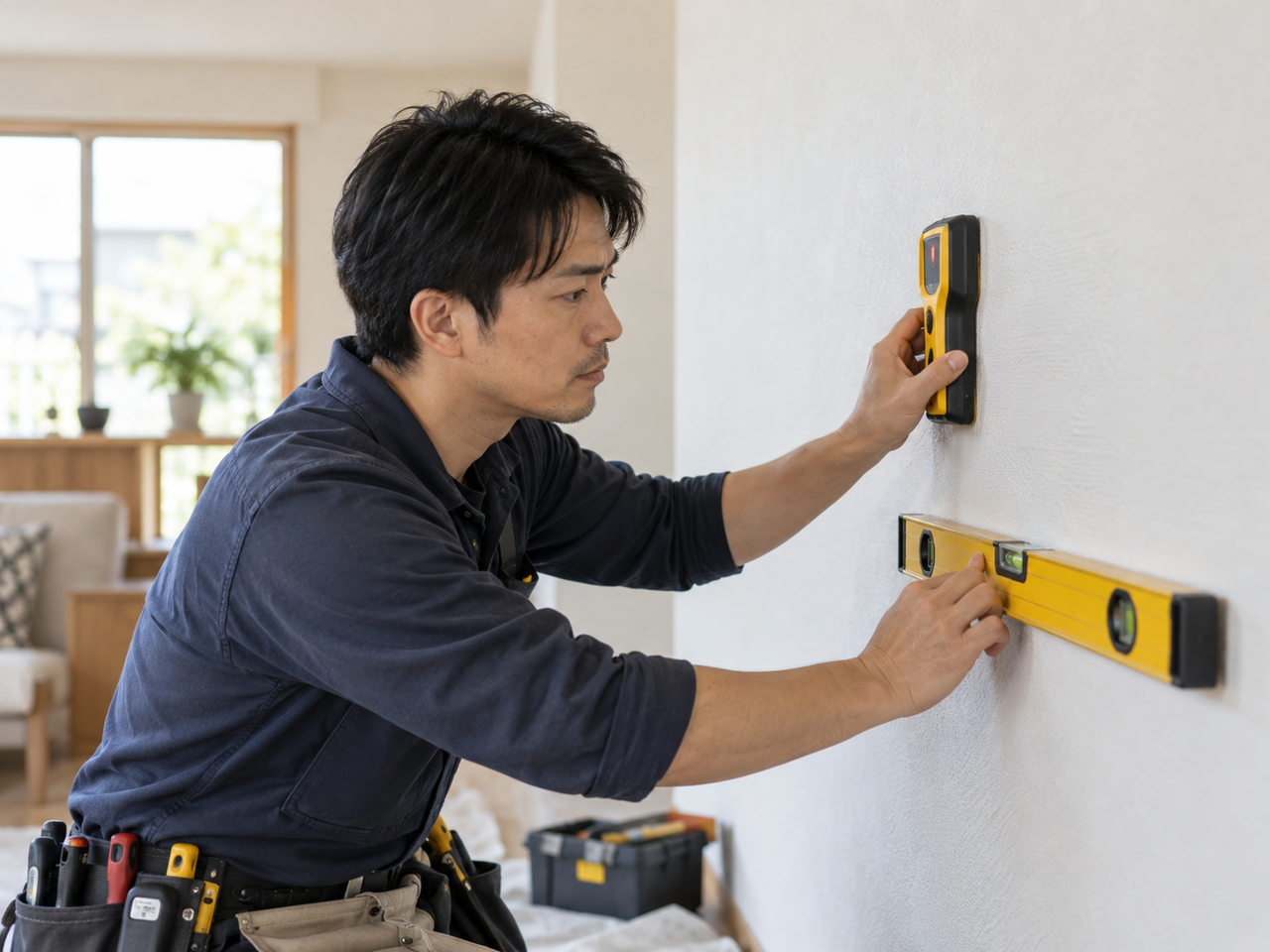 棚取付前の壁下地と強度確認