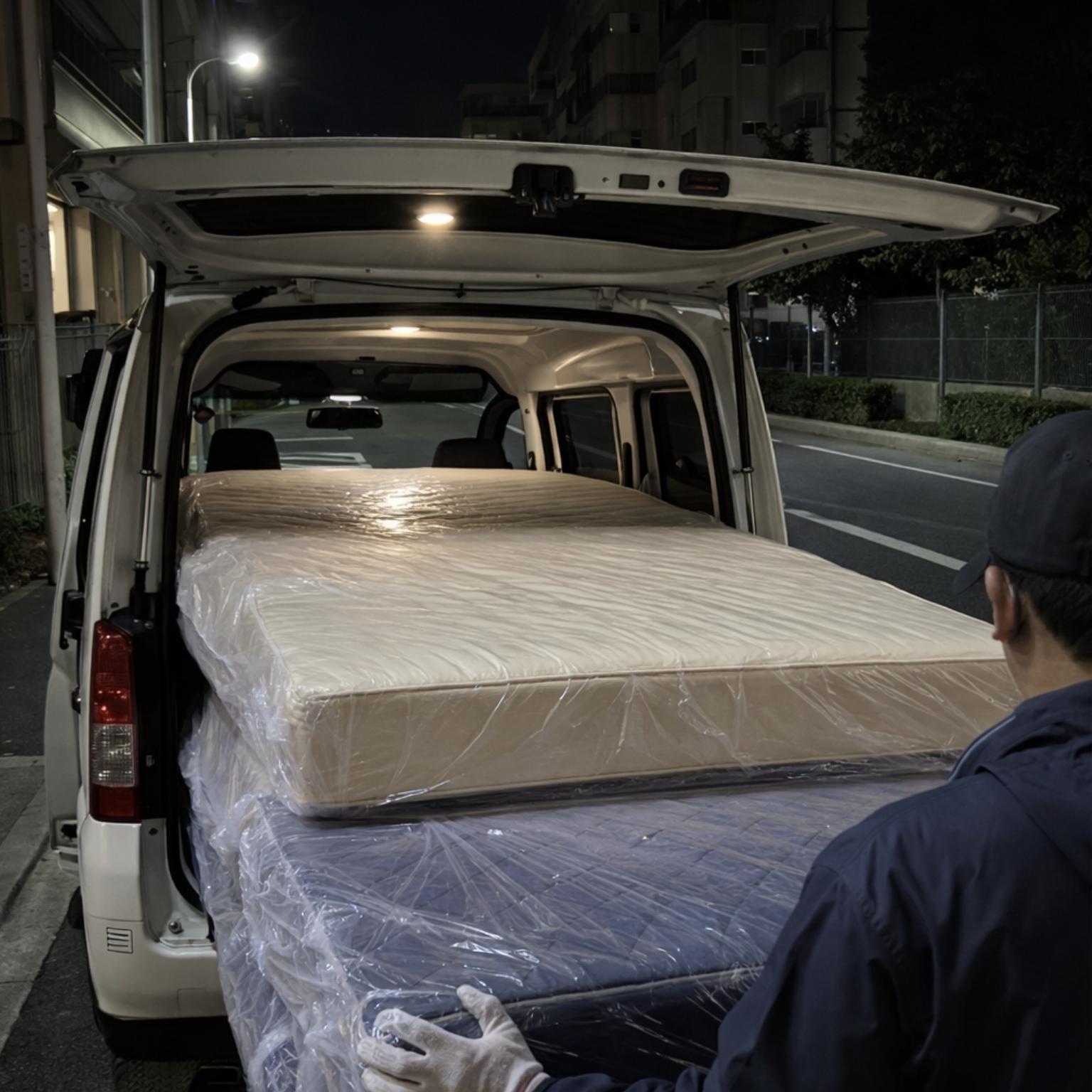 深夜に東大阪市から藤井寺市へマットレスを運搬した便利屋住まいルの作業イメージ