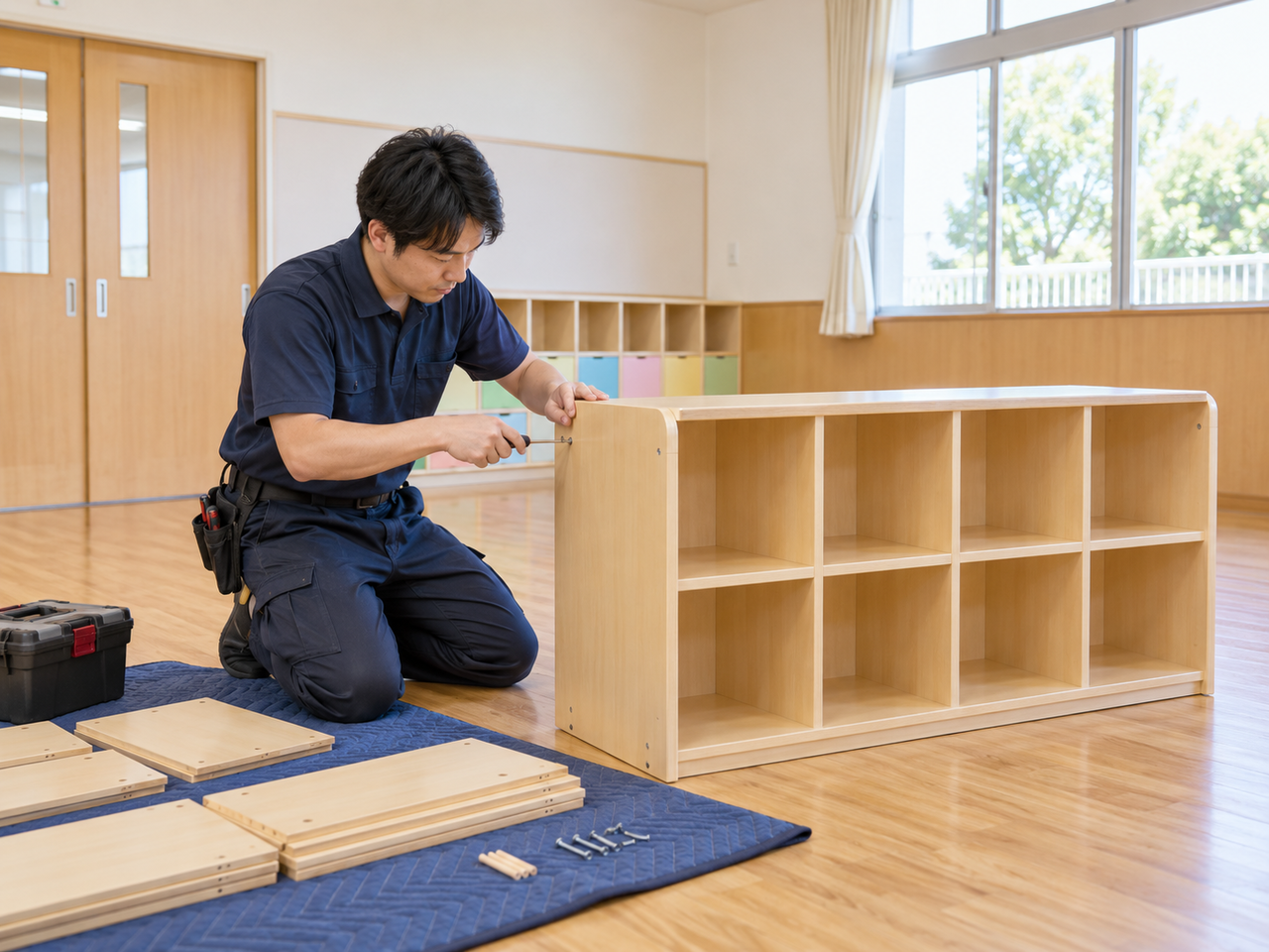 東大阪市の学校収納組立