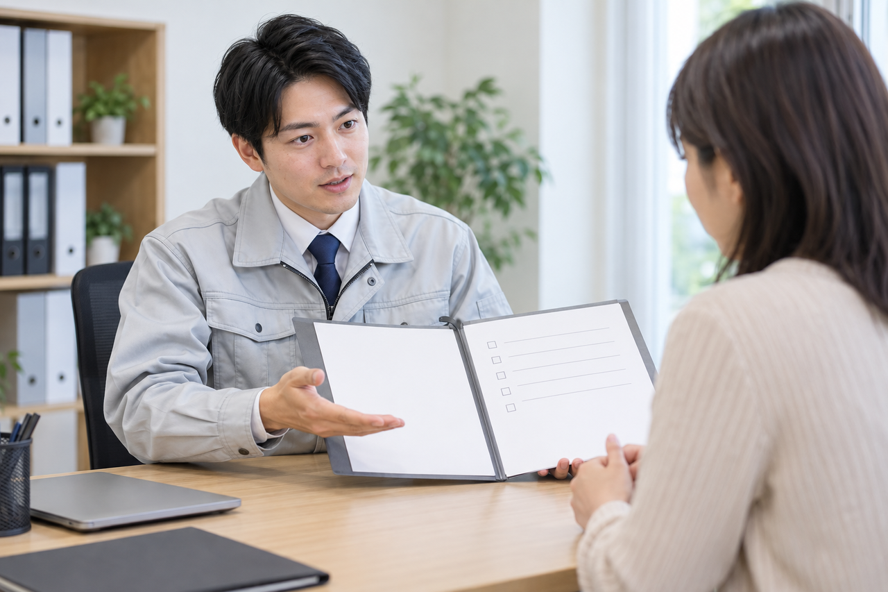 東大阪市で法令とプライバシーに配慮した調査内容を説明するスタッフ